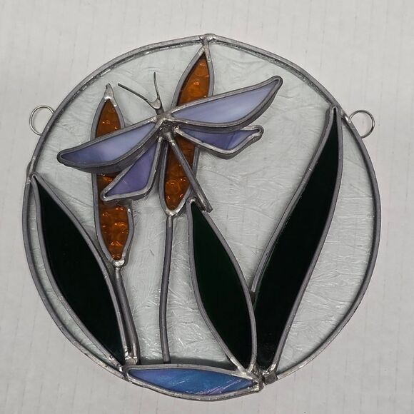 Vintage 3D DRAGONFLY STAINED GLASS WINDOW PANEL SUN CATCHER - Picture 4 of 8